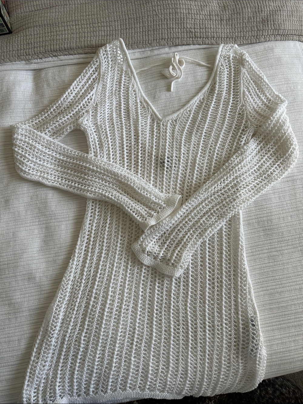 Hollister white Open-Knit V-Neck swim cover-up